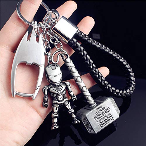 JLZK Avengers 4 Endgame superhéroe Llavero con Ironman Figura Thor Martillo Charm Llavero para Fans de Marvel (Ironman and Thor Hammer)