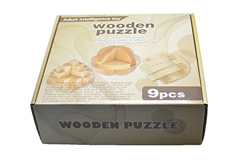 Joyeee 9 Piezas Cubo 3D Rompecabezas de Madera Juego Puzle #2 - Desafiar su Pensamiento lógico Decoración