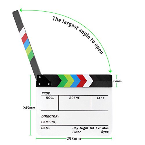 JOYOOO Claqueta Plástica acrílica Director film clapboard (9.6 * 11.7"/25x30cm) cinematográfica Película Badajo Junta Pizarra de colores