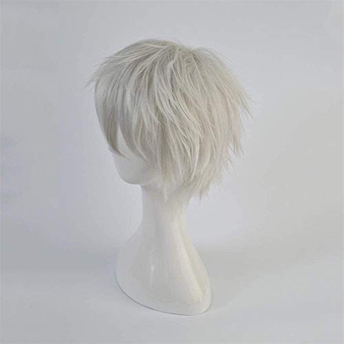 JPSOUP Anime Cosplay Pelucas Touken Ranbu Online Nakigitsune Silver-White Blanco Cabello Corto Peluca Cosplay Pelucas de Party + Peluca Cap