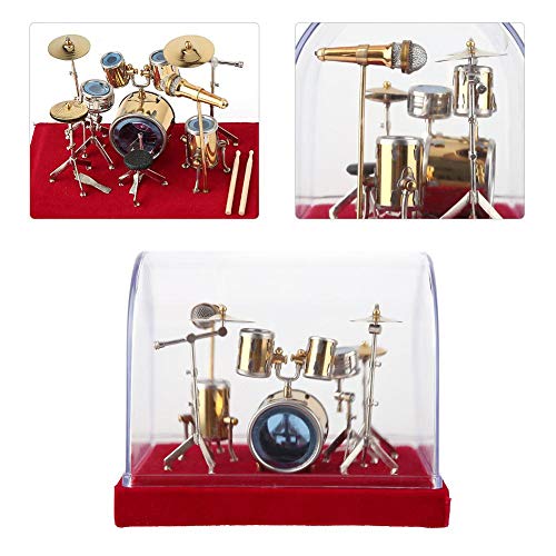 Juego batería instrumentos musicales en miniatura, mini modelo joyería Artesanía decoración del hogar Caja música madera antigua vintage modelo cobre # 01