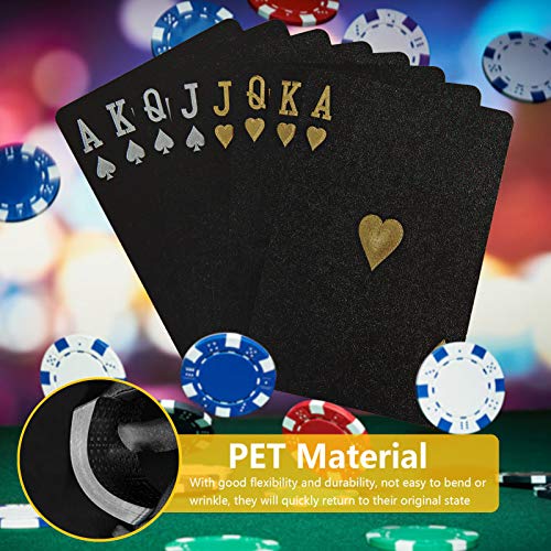 Juego de 2 barajas de cartas impermeables en negro , 2 cartas de póquer impermeables de plástico PET Poker tarjetas novedad poker juego herramientas para juego de cartas familiar, fiesta