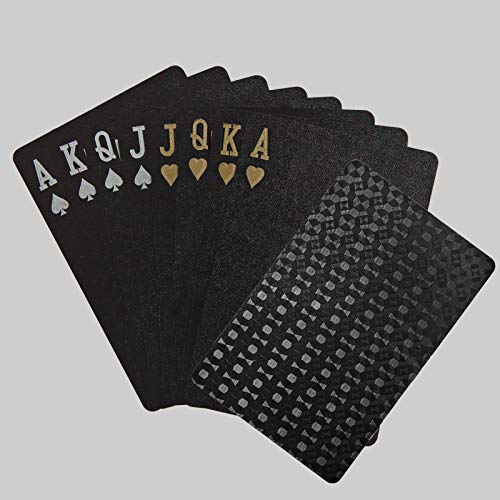 Juego de 2 barajas de cartas impermeables en negro , 2 cartas de póquer impermeables de plástico PET Poker tarjetas novedad poker juego herramientas para juego de cartas familiar, fiesta