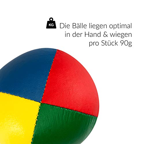 Juego de 3 Pelotas de Malabares Diabolo Premium Soft de Cuatro Colores - 58mm Ø ✓ Pelota de Malabares con Relleno ✓ Repelente al Agua ✓ I Juego de Malabares para niños y Adolescentes