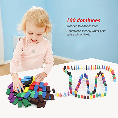 Juego de Bloques de dominó de Madera de 100 Piezas, Juguetes educativos de construcción de Bloques de Madera, Juego de Juguete de Carreras de dominó para niños