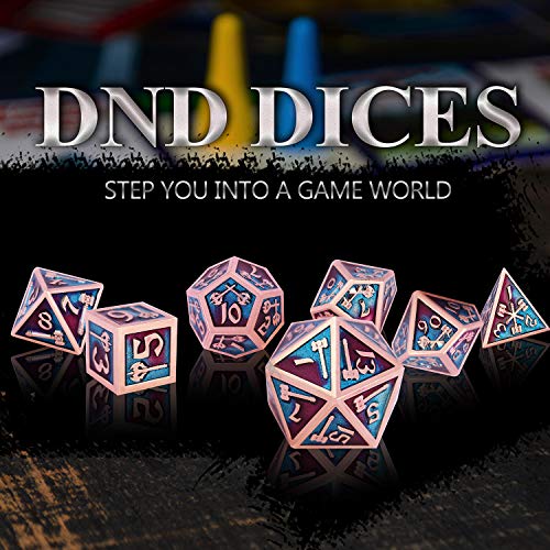 Juego de Dados 7-Die Poliédricos de Metal Conjunto de Dados de Juego de Papel, Juego de rol Juego de Dados fijado para Mazmorras y Dragones RPG Dice Gaming D & D (Copper Blue & Purple Mixed)