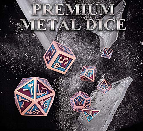 Juego de Dados 7-Die Poliédricos de Metal Conjunto de Dados de Juego de Papel, Juego de rol Juego de Dados fijado para Mazmorras y Dragones RPG Dice Gaming D & D (Copper Blue & Purple Mixed)