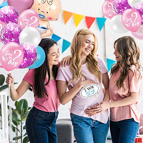 Juego de decoración fiesta revelación género bebé, globo de revelación de género de niña o niño con confeti, globo de lámina de bebé, pancarta de niño o niña, decoración para baby shower