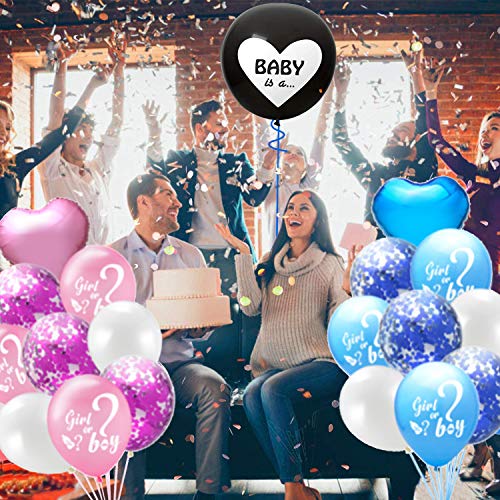 Juego de decoración fiesta revelación género bebé, globo de revelación de género de niña o niño con confeti, globo de lámina de bebé, pancarta de niño o niña, decoración para baby shower