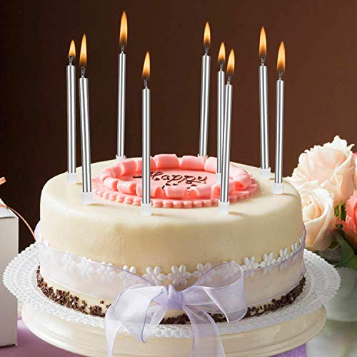 Juego de Velas de Cumpleaños,24 Metálicas Velas Cumpleaños:6 PCS Velas Largas Finas con Soportes+Velas Letras de HAPPY BIRTHDAY+5 PCS Velas de Tarta Forma de Amor para Bodas Fiestas Dorado