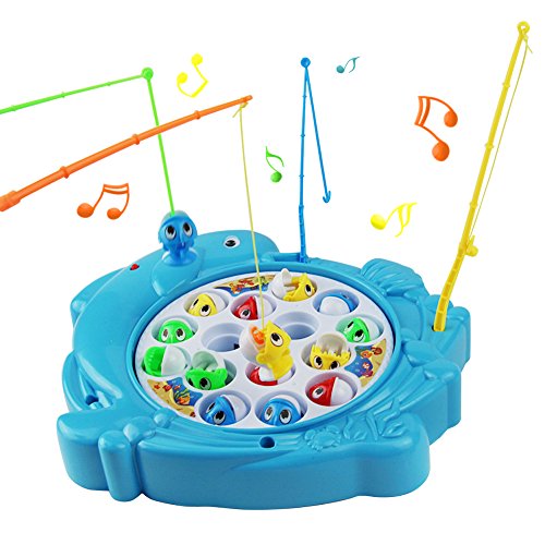 Juegos de Pesca Musical Juguetes de Pesca Rotación de Juguete Pescar Peces Juegos Educativos para Niños 3 4 5 Años(Forma de Delfín)