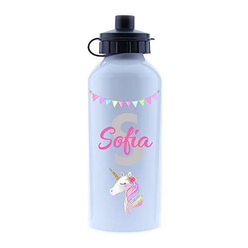 Kembilove Cantimplora Infantil de Unicornio Personalizada – Botella de Aluminio Personalizada Unicornio con el Nombre del Niño o Niña – Capacidad 500 ml peques – Cantimplora Unicornio