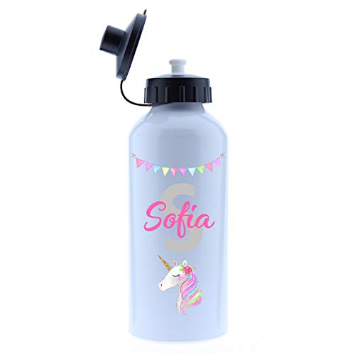 Kembilove Cantimplora Infantil de Unicornio Personalizada – Botella de Aluminio Personalizada Unicornio con el Nombre del Niño o Niña – Capacidad 500 ml peques – Cantimplora Unicornio