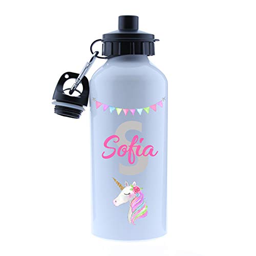 Kembilove Cantimplora Infantil de Unicornio Personalizada – Botella de Aluminio Personalizada Unicornio con el Nombre del Niño o Niña – Capacidad 500 ml peques – Cantimplora Unicornio