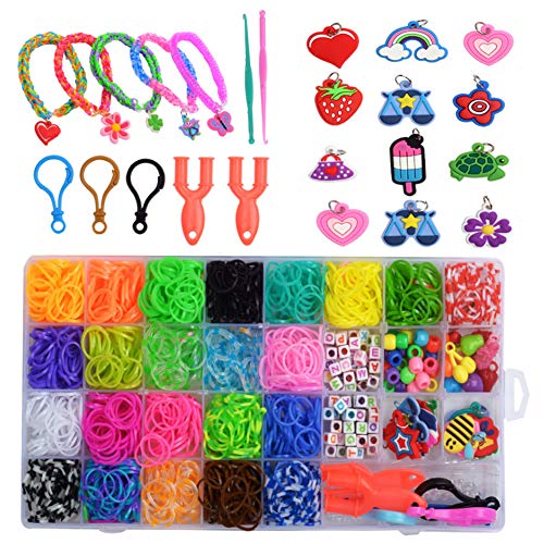 Keweni Loom Bands,1500 Bandas de Goma DIY Cintas de Telar Kit de Pulseras con Bandas de Telar Pulsera Collar Herramienta de Tejer para Niños Juguete