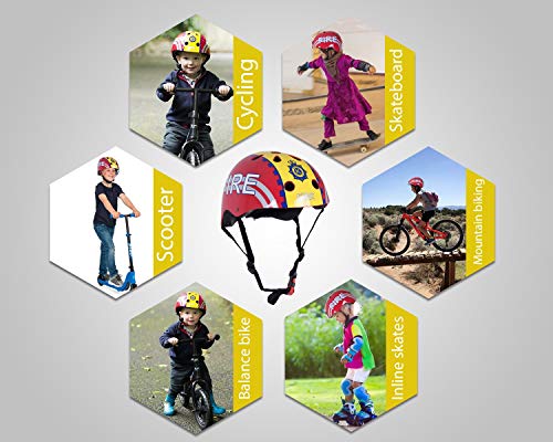 KIDDIMOTO Casco Bicicleta Completamente Ajustabl - Bici Casco para Infantil y Niños para Patinete, Ciclismo, Scooter, Bicicleta de Equilibrio y Monopatin - Bombero - S (48-53cm)