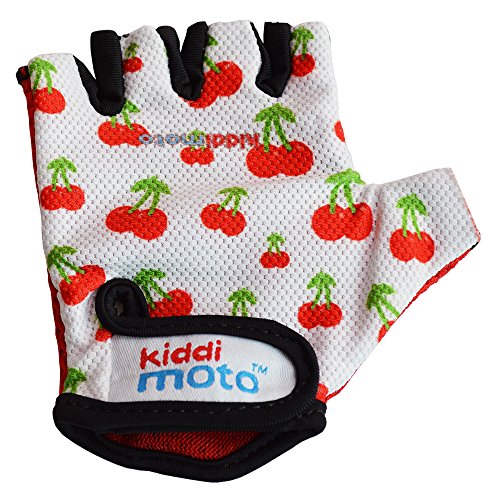 KIDDIMOTO Guantes de Ciclismo sin Dedos para Infantil (niñas y niños) - Bicicleta, MTB, BMX, Carretera, Montaña - Cereza - Talla: M (5-8 años)