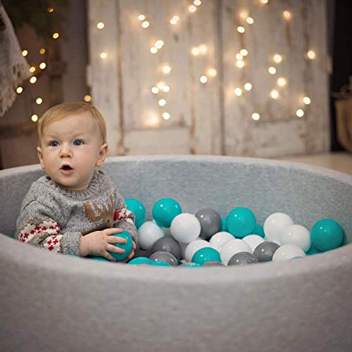 KiddyMoon 90X30cm/300 Bolas ∅ 7Cm Piscina De Bolas para Ninos Hecha En La UE, Gris Estrellas: Rosa Clr/Perla/Transparente