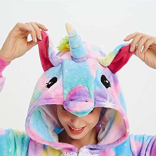 KiKa Monkey Unicornio Pijamas de Franela Animal de Dibujos Animados Ropa de Dormir Mono de la Novedad de Disfraces de Halloween Cosplay (M, Cordón de la Cremallera de la Estrella)