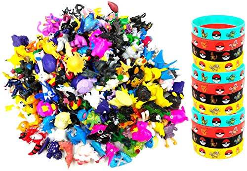 Killow 24 Piezas Pokemon Monster Mini Figure +12 Piezas Pokemon Pulsera de Silicona,Fiesta Juguetes de Infantil Rellenos de Bolsa de Fiesta para Niños Niñas