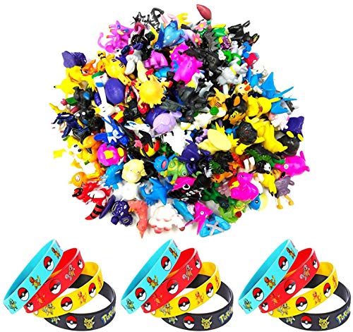 Killow 24 Piezas Pokemon Monster Mini Figure +12 Piezas Pokemon Pulsera de Silicona,Fiesta Juguetes de Infantil Rellenos de Bolsa de Fiesta para Niños Niñas