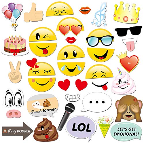 Konsait Emoji Photo Booth Props (38pcs), cumpleaños Cabina de Fotos Accesorios photocall DIY Photo Booth Atrezzo Favorecer para Infantil y Adultos Fiesta de cumpleaños Boda Navidad Año Nuevo