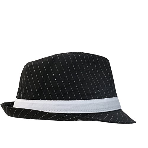 Ladies Mens Adult Gangster Gangsta Bugsy Malone Black/White Pinstripe Trilby Fancy Dress Hat