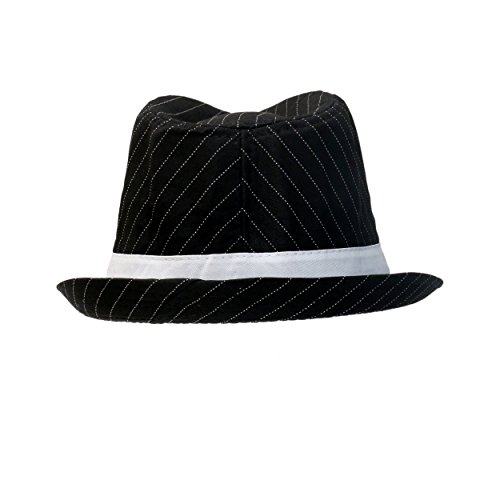 Ladies Mens Adult Gangster Gangsta Bugsy Malone Black/White Pinstripe Trilby Fancy Dress Hat