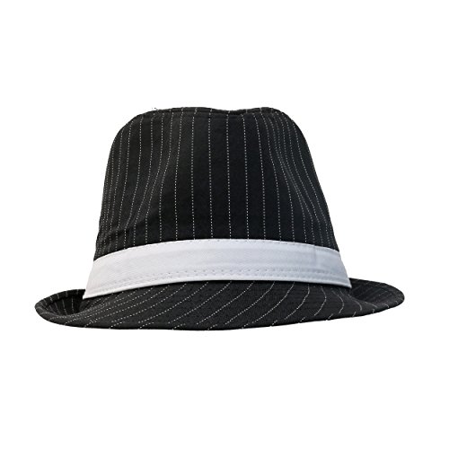 Ladies Mens Adult Gangster Gangsta Bugsy Malone Black/White Pinstripe Trilby Fancy Dress Hat