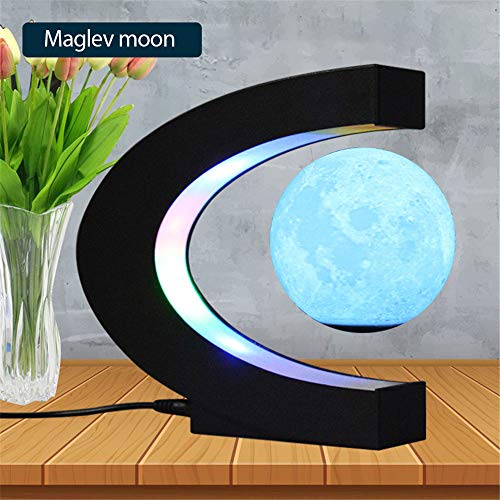 Lámpara de luna 3D de levitación magnética,alta rotación en forma de C,suspensión magnética Maglev,luna de levitación con luces LED,regalo de cumpleaños creativo para decoración de hogar oficina