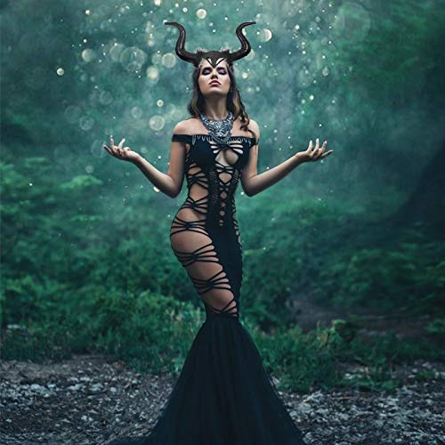 LANMOK Diadema de Cuernos, Halloween Black Horns Headgear Devil Horns con Felpa Evil Queen Accesorios para el Cabello Disfraz Damas Tocado Terror Lema Fiesta Carnaval Cosplay