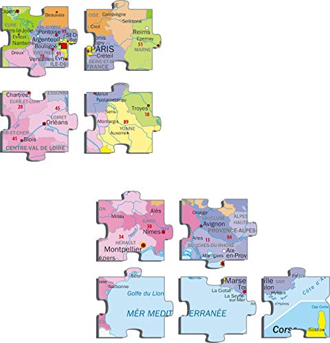 Larsen A5 Mapa Político de Francia, edición en Francés, Puzzle de Marco con 70 Piezas