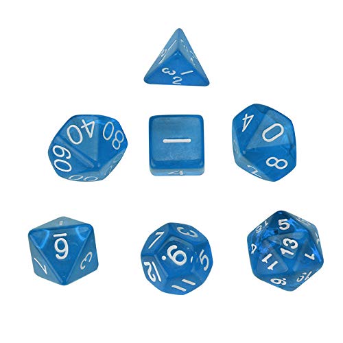 LDYGHome Dados Set para Dragones Y Mazmorras D&D, Dado Poliédrico Y De rol, 7Pcs Blue Pearl Grain D4-D20 Multi Caras Número Blanco Dados Set para Equipos De Entretenimiento