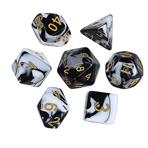 LDYGHome Dados Set para Dragones Y Mazmorras D&D, Dado Poliédrico Y De rol, 7Pcs D4-D20 Multi Cara Doble Color Negro Blanco Opaco Acrílico Parte Dados Los Equipos De Entretenimiento