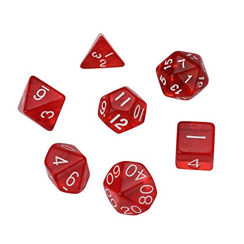 LDYGHome Dados Set para Dragones Y Mazmorras D&D, Dado Poliédrico Y De rol, 7Pcs Perla Roja Grano D4-D20 Multi Caras Número Blanco Dados Set para Equipos De Entretenimiento