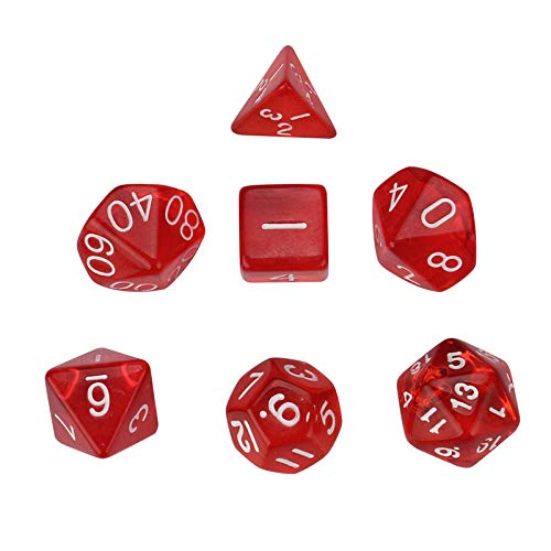 LDYGHome Dados Set para Dragones Y Mazmorras D&D, Dado Poliédrico Y De rol, 7Pcs Perla Roja Grano D4-D20 Multi Caras Número Blanco Dados Set para Equipos De Entretenimiento