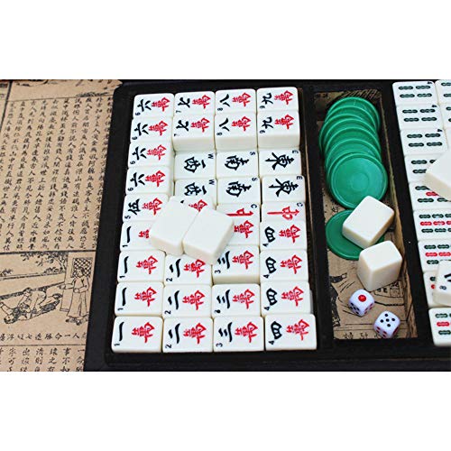 LEERAIN Dominó Chino Chino Tradicional Lujo Mahjongg/Mahjong Club Set PortáTil Juego Juego Azulejos 144 Piezas Juego Mesa para La Fiesta En Casa con Caja Cuero Estilo Retro,Red,30
