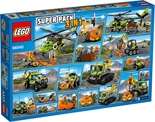 LEGO 66540 Vulcano City - Super Pack 3 en 1 Volcano (60123 Helicóptero de suministros + 60121 Camión de exploración + 60122 Robot de Búsqueda con 8 minifiguras)