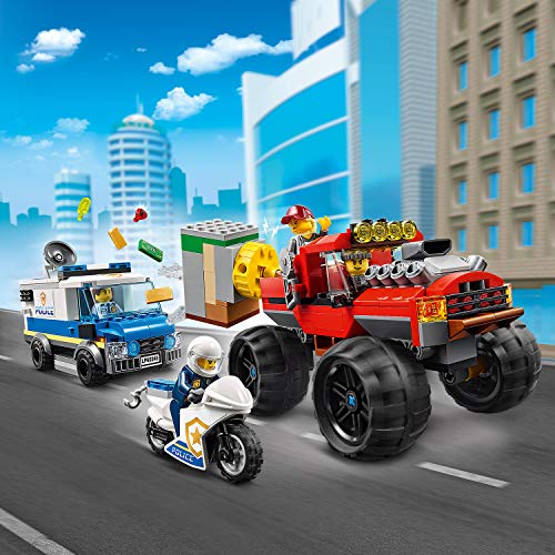 LEGO City Police - Policía: Atraco del Monster Truck, Set de Construcción a Partir de 5 Años, Contiene 2 Minifiguras, Camión Magnético, Banco de Juguete, Furgoneta Policía y Moto (60245)