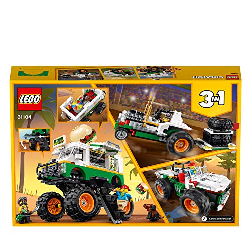 LEGO Creator - Monster Truck Hamburguesería, Juguete de Construcción 3 en 1, Construye un Todoterreno o un Tractor, Set a Partir de 8 Años (31104) , color/modelo surtido