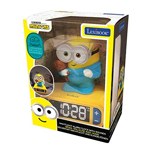 LEXIBOOK- Reloj Despertador Minions Bob con Pantalla LCD Digital y luz de Noche integrada - Amarillo/Azul