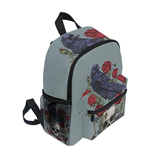 LIANCHENYI - Mochila escolar unisex, diseño de calavera de cuervo con rosas