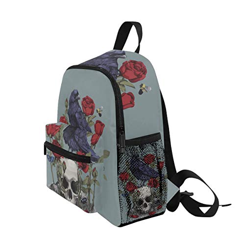 LIANCHENYI - Mochila escolar unisex, diseño de calavera de cuervo con rosas