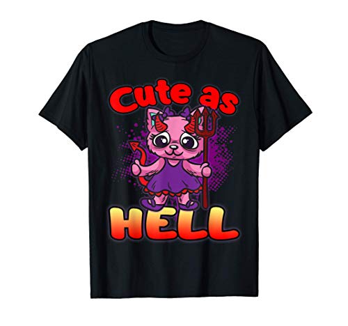 Lindo como el infierno - gato diabólico Halloween Satan Camiseta