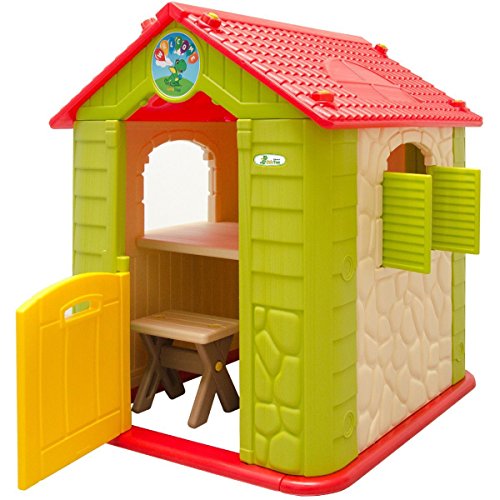 LittleTom Casa de Juegos para niños y niñas Incl 1 Mesa 2 taburetes Casita de plástico para Interiores y Exteriores Verde Beige