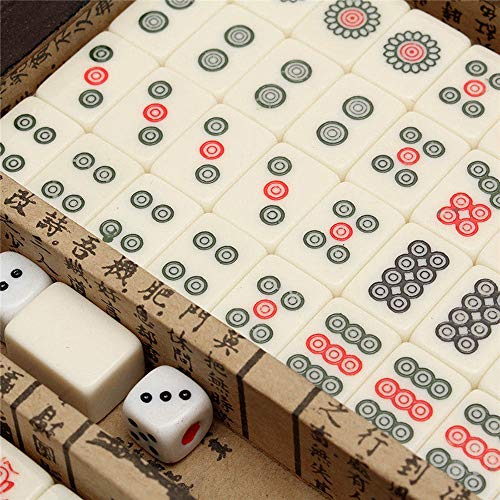 Lixada Mahjong Box Retro Portátil Mah-Jong Chino Mahjong Numerado Set 144 Azulejos Mah-Jong Set Juguete Chino Portátil con Caja Tablero Juego de Mesa