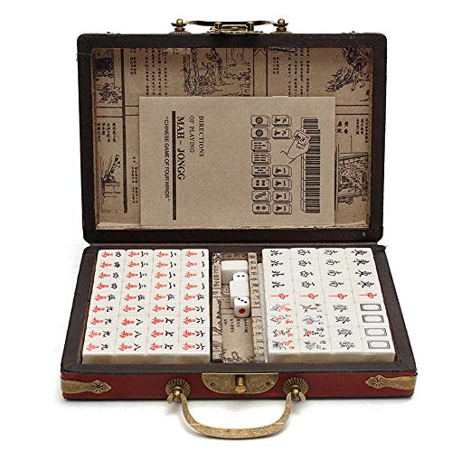 Lixada Mahjong Box Retro Portátil Mah-Jong Chino Mahjong Numerado Set 144 Azulejos Mah-Jong Set Juguete Chino Portátil con Caja Tablero Juego de Mesa