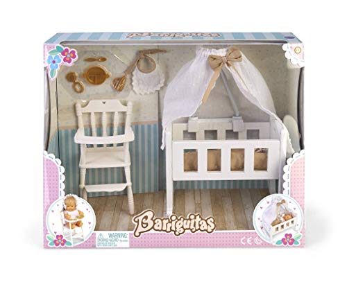 los Barriguitas- Set de Cuna, Sillita Trona y Accesorios para bebé (Famosa 700015557)