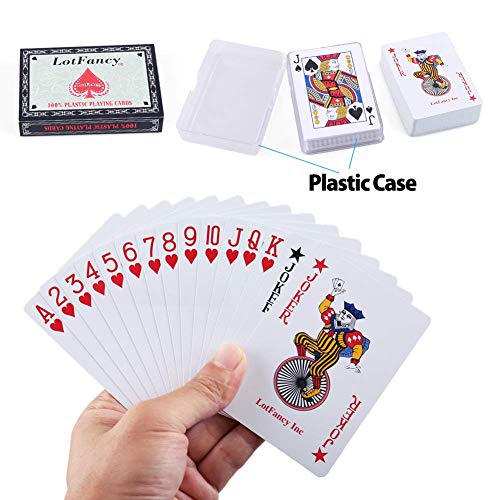 LotFancy Playing Cards Poker con Estuche Plástico, 100% Plástico Resistente al Agua, 2 Piezas índice de Tamaño de Póker Estándar para Juegos de Playa Piscina Agua