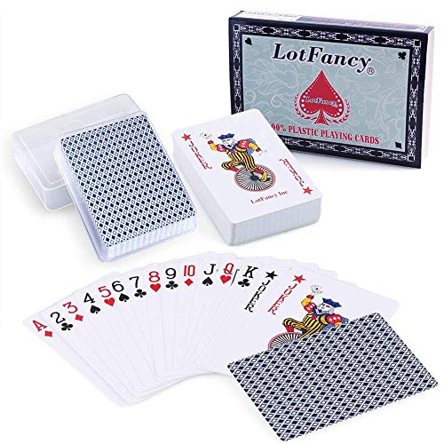 LotFancy Playing Cards Poker con Estuche Plástico, 100% Plástico Resistente al Agua, 2 Piezas índice de Tamaño de Póker Estándar para Juegos de Playa Piscina Agua